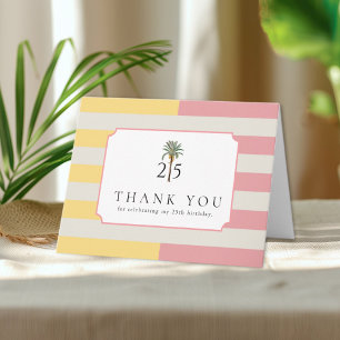 Palm Beach Stripe Tropical 25th Birthday Thank You Card