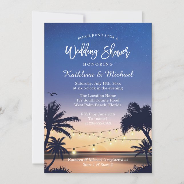 Palm Beach Sunset String Lights Wedding Shower Invitation (Front)