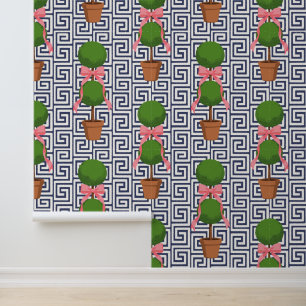 Palm Beach Topiary Navy Greek Key Peel & Stick Wallpaper