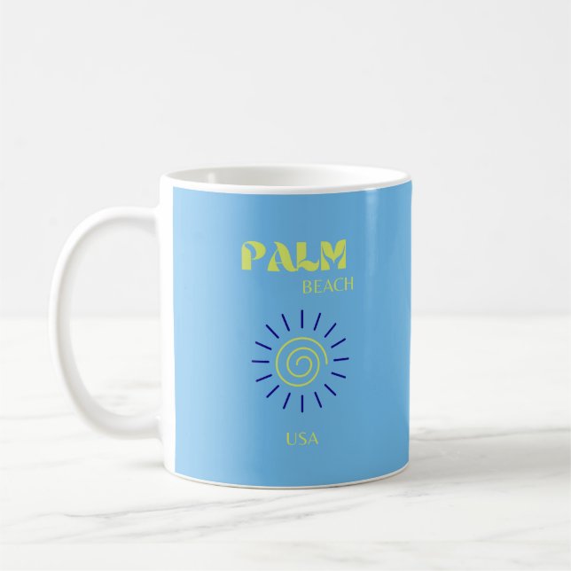 Palm Beach, Travel Art, Florida, Preppy, Blue Coffee Mug (Left)