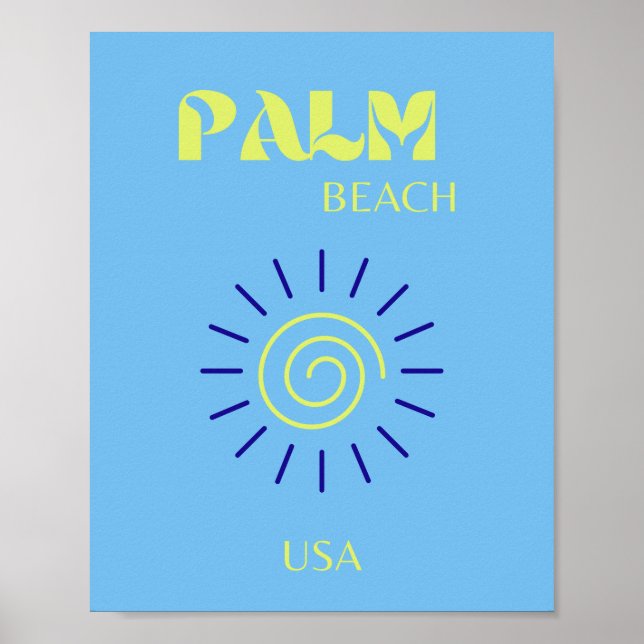 Palm Beach, Travel Art, Florida, Preppy, Blue Poster (Front)