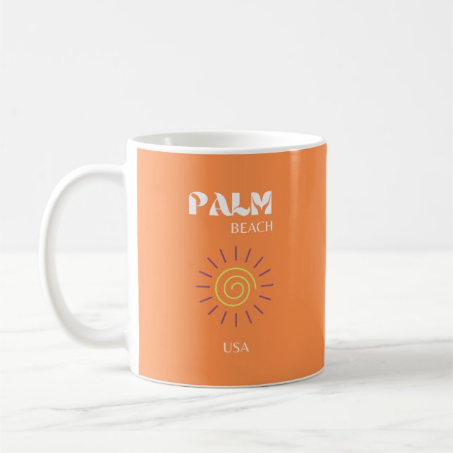 Palm Beach, Travel Art, Preppy, Orange Coffee Mug (Left)