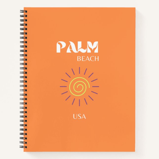 Palm Beach, Travel Art, Preppy, Orange Notebook (Front)