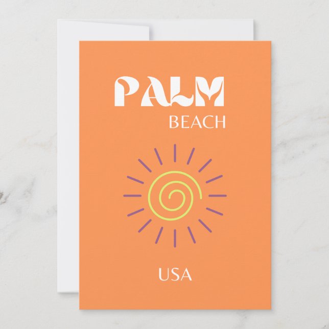 Palm Beach, Travel Art, Preppy, Orange Thank You Card (Front)