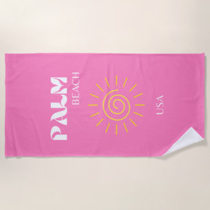 Palm Beach, Travel Art, Preppy, Pink Beach Towel