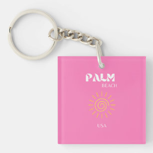 Palm Beach, Travel Art, Preppy, Pink Key Ring