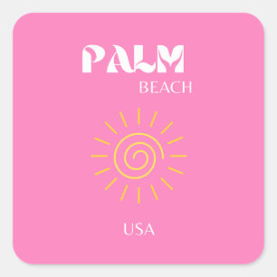 Palm Beach, Travel Art, Preppy, Pink Square Sticker