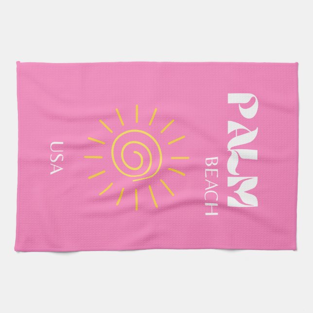 Palm Beach, Travel Art, Preppy, Pink Tea Towel (Horizontal)