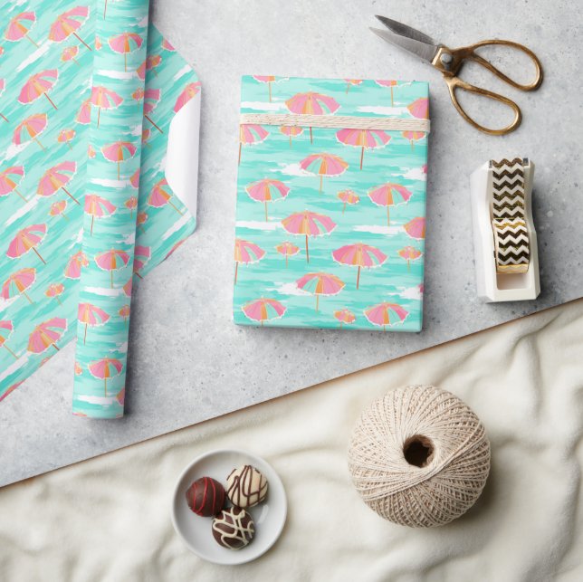 Palm Beach Tropical Beach Umbrellas Wrapping Paper (Crafts)