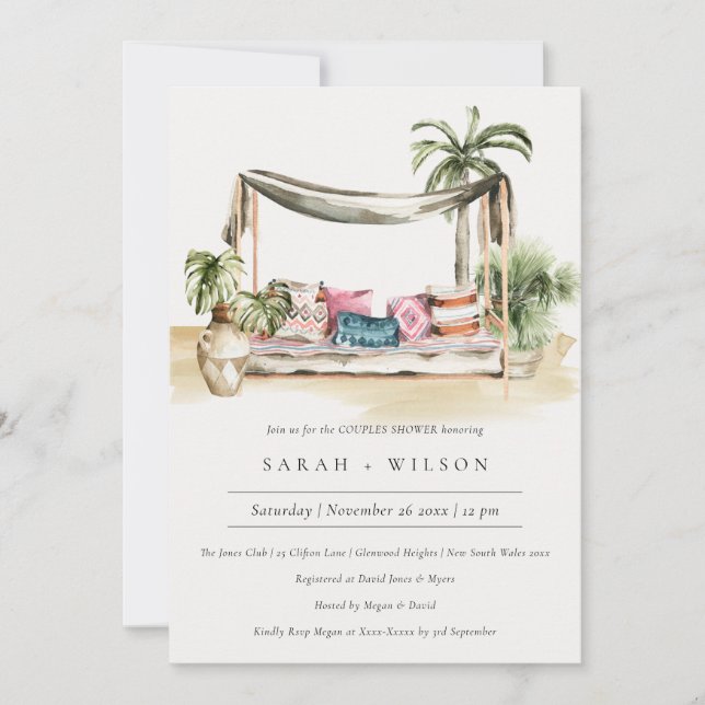Palm Beach Tropical Cabana Couple Shower Invite (Front)