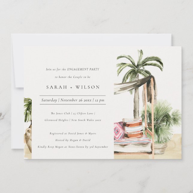 Palm Beach Tropical Cabana Engagement Invite (Front)