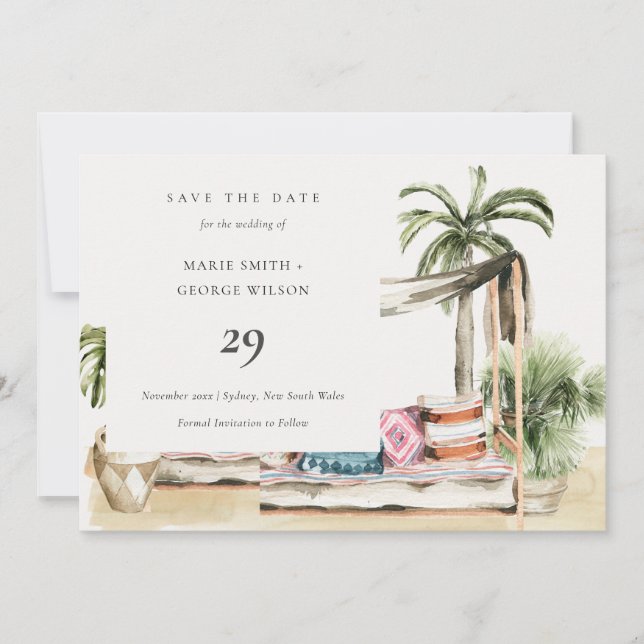 Palm Beach Tropical Cabana Save The Date Card (Front)