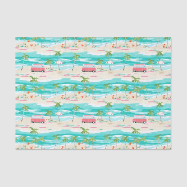 Palm Beach Tropical Island Beach Surf Van Tissue Paper (Front)