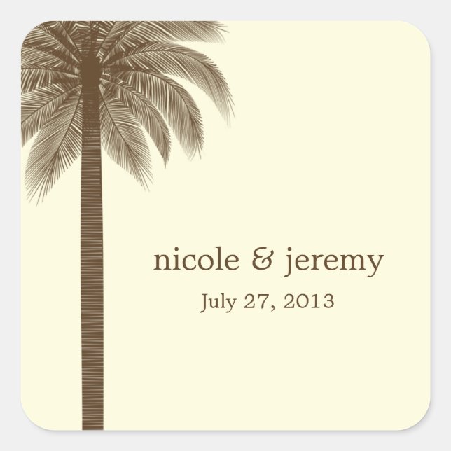 Palm Beach Wedding Favour Sticker - Brown (Front)