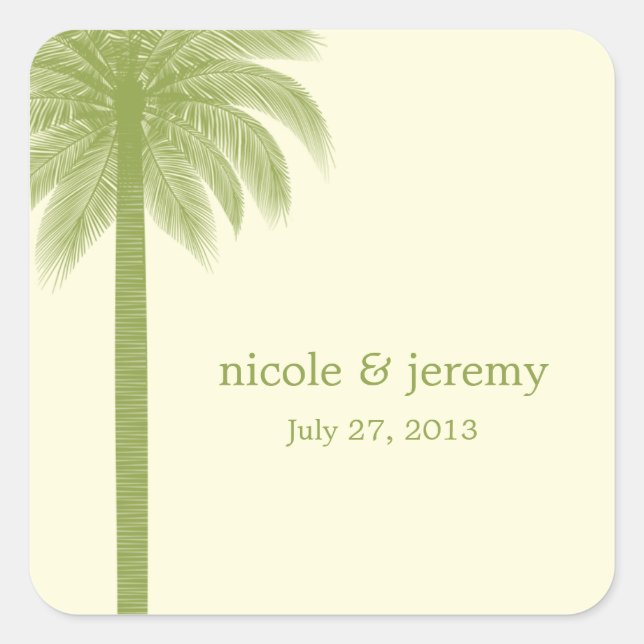 Palm Beach Wedding Favour Sticker - Green (Front)