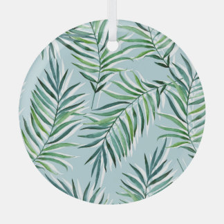 Palm Branches, Watercolor Seamless Hand-Drawn. Glass Tree Decoration