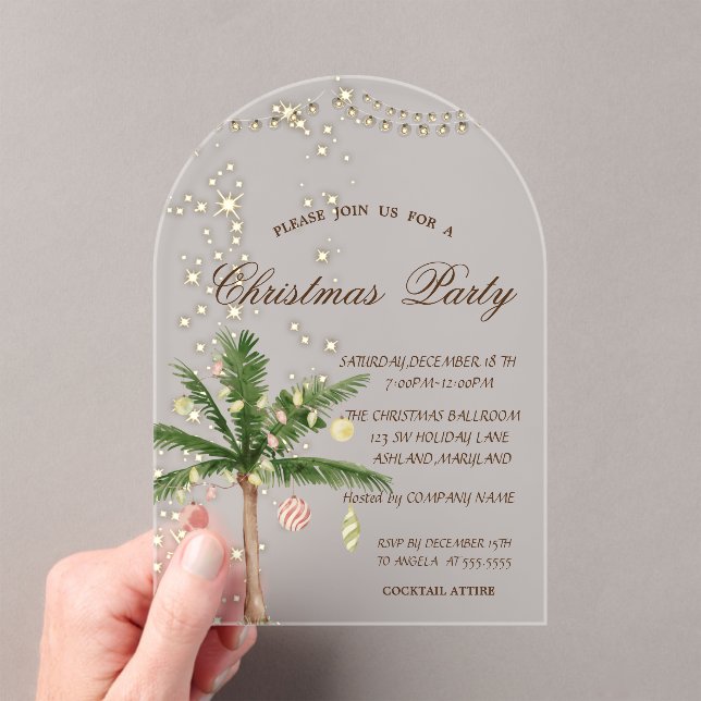 Palm Christmas Tree,Sparkle,Lights,Christmas Party Acrylic Invitations (Insitu (Handheld))