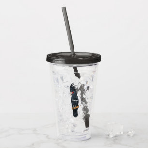 Palm cockatoo bird cartoon illustration acrylic tumbler