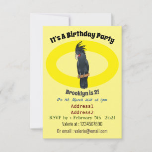 Palm cockatoo bird cartoon illustration invitation