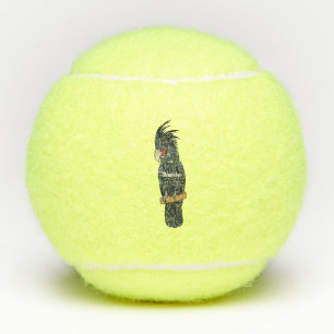 Palm cockatoo bird cartoon illustration tennis balls
