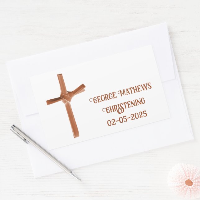 Palm Cross Personalised Christening & Communion Rectangular Sticker (Envelope)