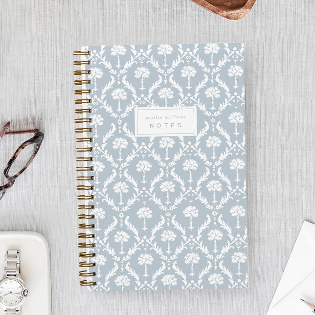 Palm Damask Personalised Notebook | Blue Mist (Creator Uploaded)