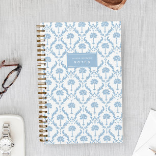 Palm Damask Personalised Notebook   Coastal Blue