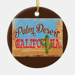 Palm Desert California Cartoon Desert Retro Travel Ceramic Ornament