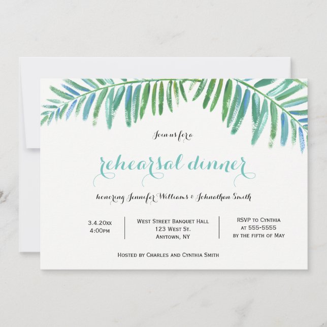 Palm destination rehearsal dinner invitations (Front)