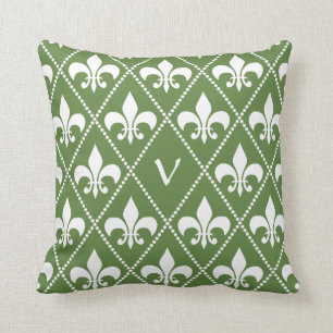 Palm Fleur de Lis with monogram initial Cushion