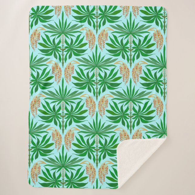 Palm Flowers Tropical Pattern Sherpa Blanket (Front)