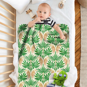 Palm Flowers Tropical Pattern Sherpa Blanket