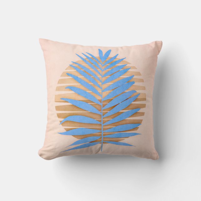 Palm Frond Blue Throw Pillow (Front)