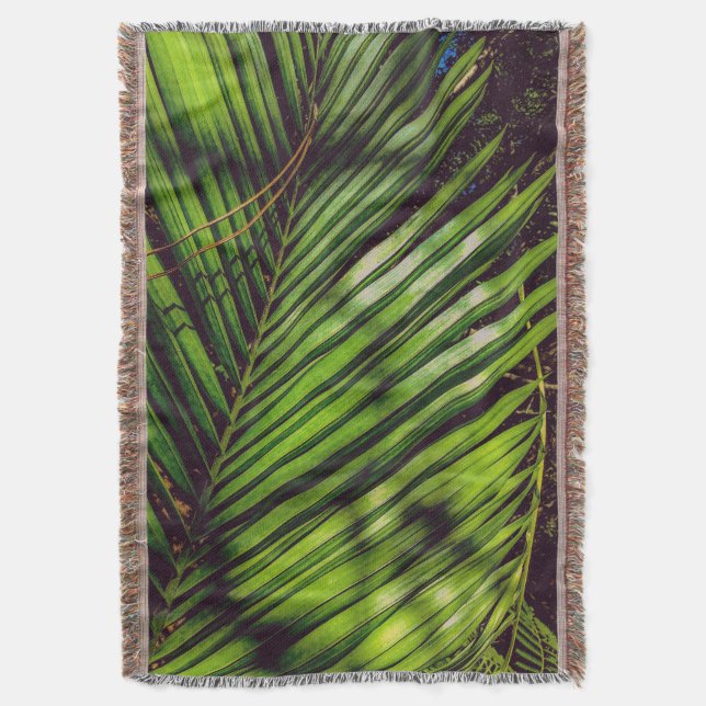 Palm Frond, Pine Needles and Shadows Throw Blanket (Front Vertical)
