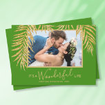 Palm Fronds Green Christmas Photo Holiday Card<br><div class="desc">Glamourous faux gold glitter palm fronds on a Christmas green background highlight your favourite photo on these holiday Christmas photo cards. "It's A Wonderful Life", or any greeting you choose, and your names on the bottom in chic lettering. Select Matte for heaviest paper. **VERTICAL layout done for you in our...</div>