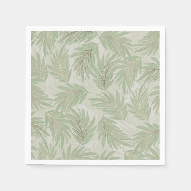 Palm Fronds Green Gold Napkin (Front)
