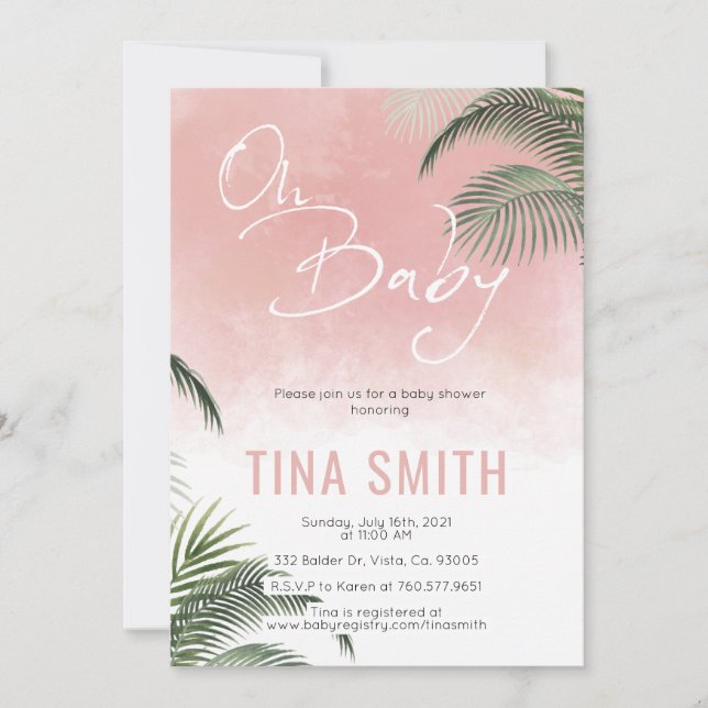 Palm Fronds Hawaiian Tropical Trendy Modern Pink Invitation (Front)