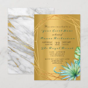 Palm Gold Mint Tropic Marble Grey Birthday Bridal Invitation
