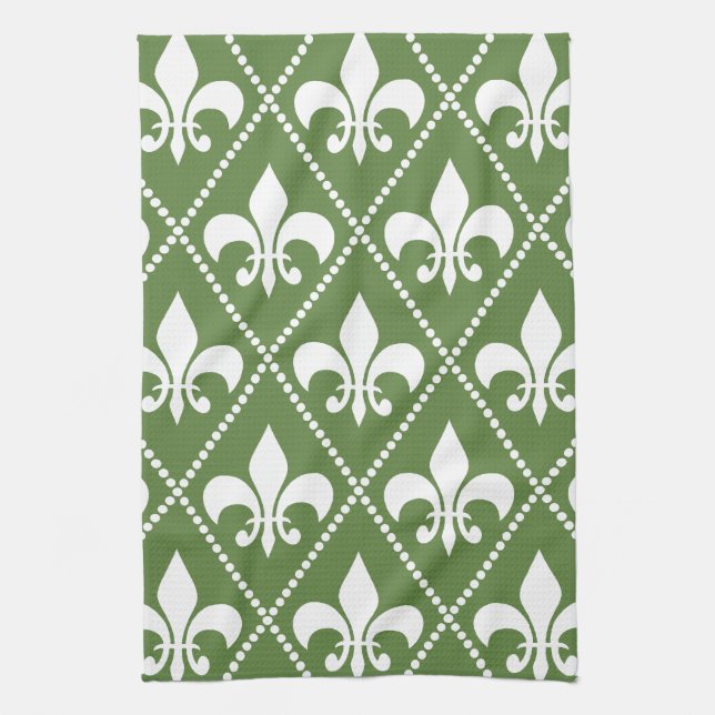 Palm Green Fleur de Lis Tea Towel (Vertical)