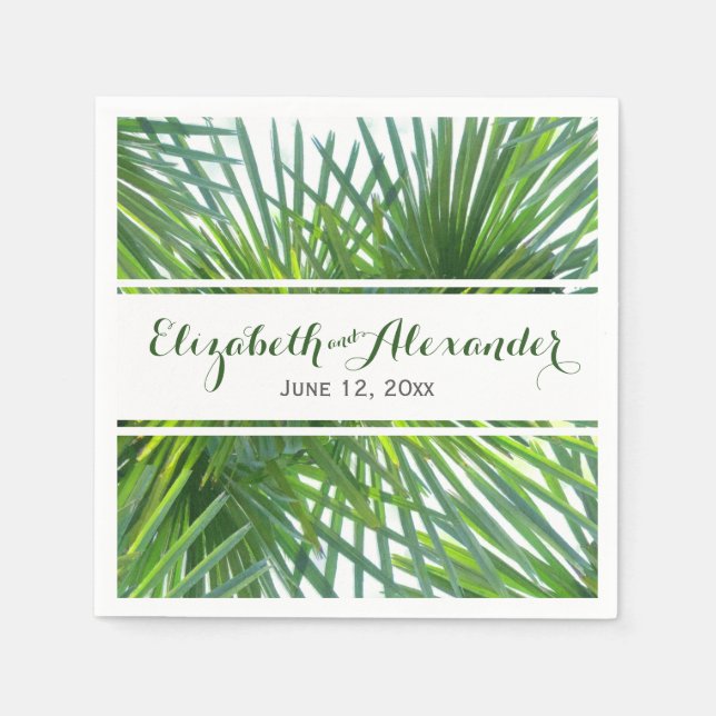 Palm Greenery Names and Date Wedding Napkin (Front)
