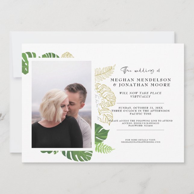 Palm Greenery Virtual Photo Wedding Invitation (Front)