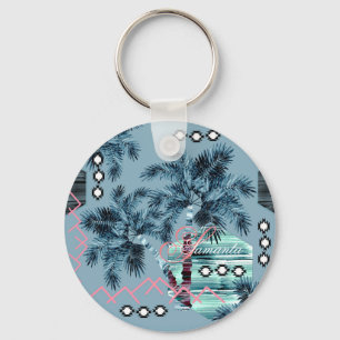 Palm Hawaiian blue black monogram personalised Key Ring
