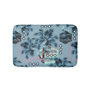 Palm Hawaiian blue black monogram personalized Bath Mat