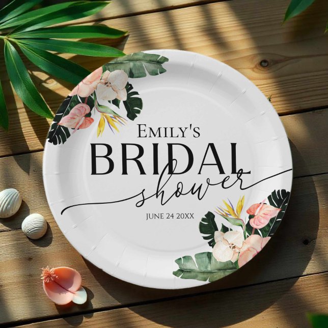 Palm Hibiscus Tropical Floral Bridal Shower Paper Plate (Creator Uploaded)