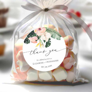 Palm Hibiscus Tropical Wedding thank you Sticker