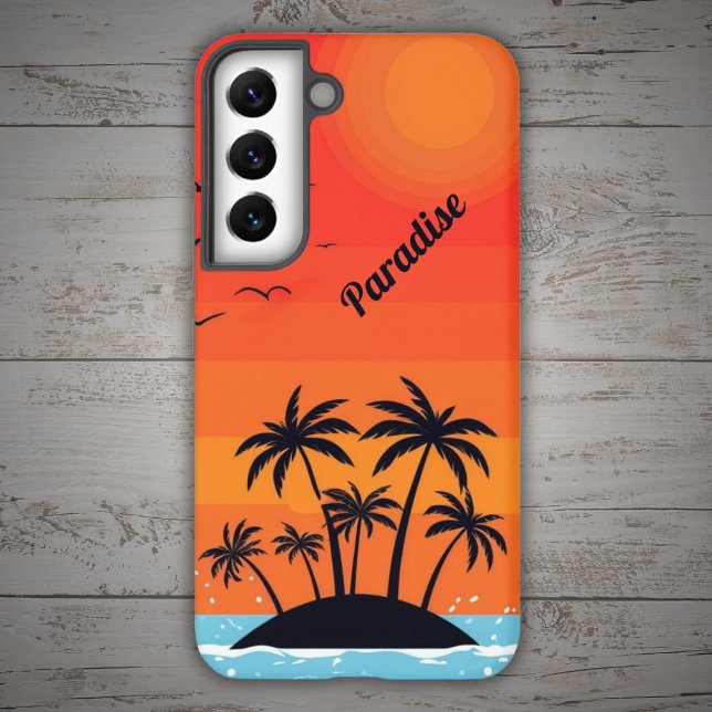 Palm Island under red sky with birds Samsung Galaxy S22 Case (Creator Uploaded)