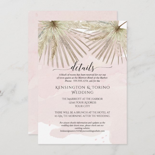 Palm Jungle Foliage Muted Seaside Boho Details Invitation (Front/Back)