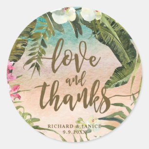 palm leaf beach love and thanks sticker wedding