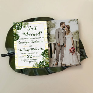 Palm Leaf Beach Wedding Photo Announcement Card