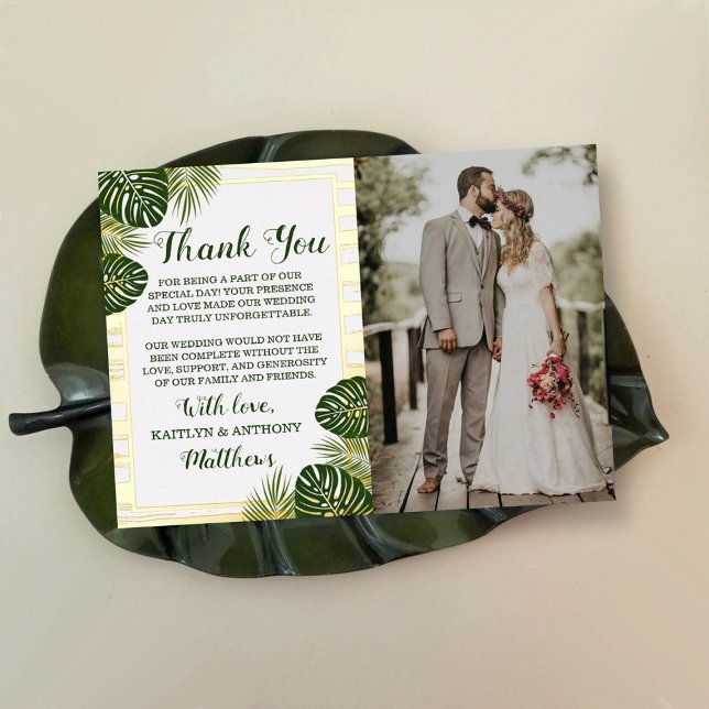 Palm Leaf Beach Wedding Photo Thank You Card (Creator Uploaded)